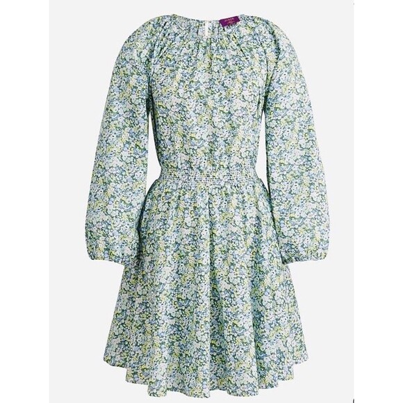 J Crew Liberty London Dress Womens Large Palermo Smocked Mini Floral Thorpe - Picture 2 of 10